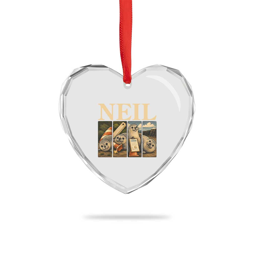 Funny Neil The Seal Heart Crystal Glass Ornament Viral Ocean Animal Meme Graphic