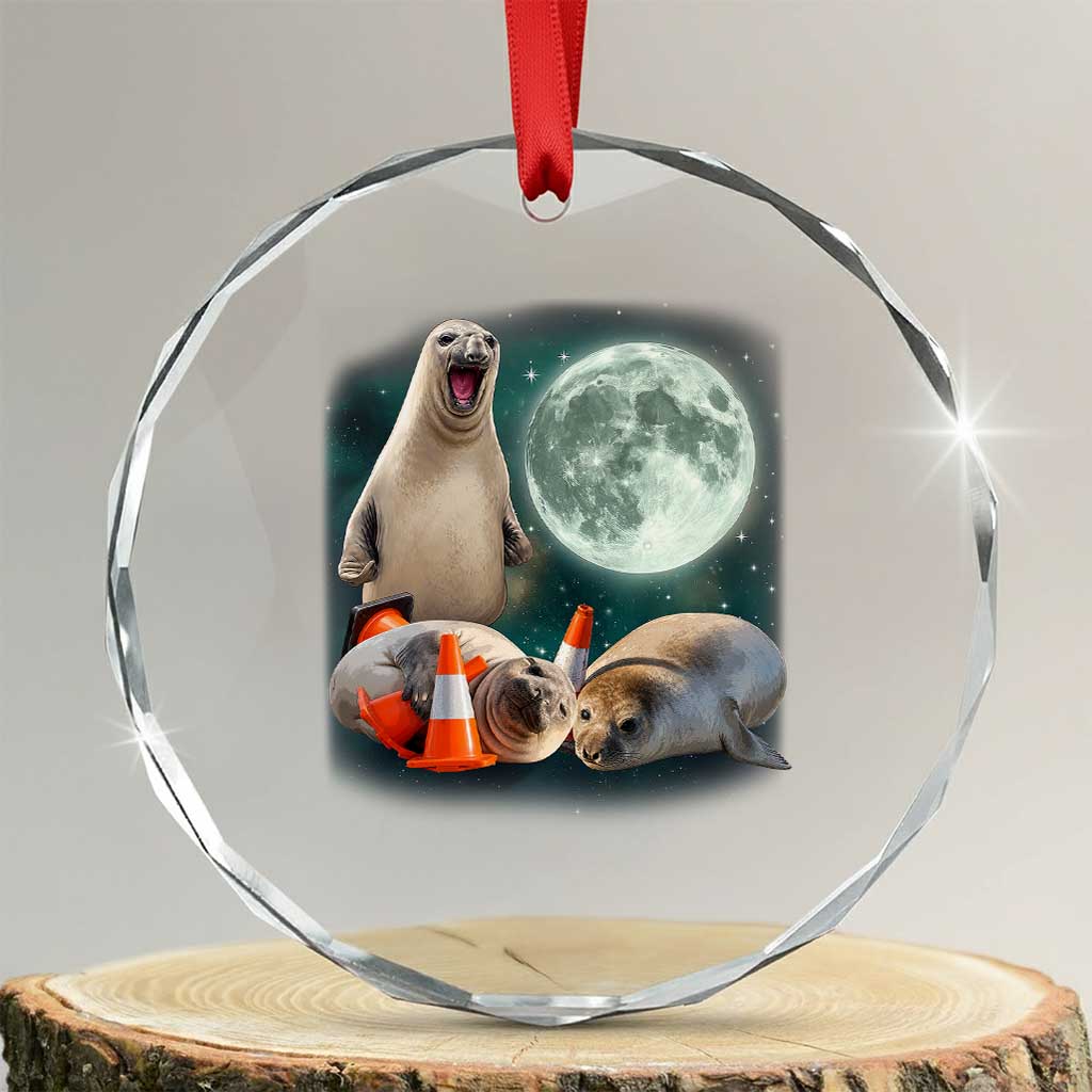 Funny Neil The Seal Howling at Moon 90s Retro Crystal Glass Ornament TS11 Transparent Glass 3'' Circle Print Your Wear