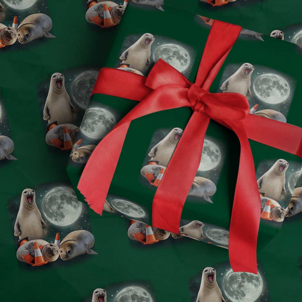Funny Neil The Seal Howling at Moon 90s Retro Wrapping Paper Roll TS11 Green Print Your Wear