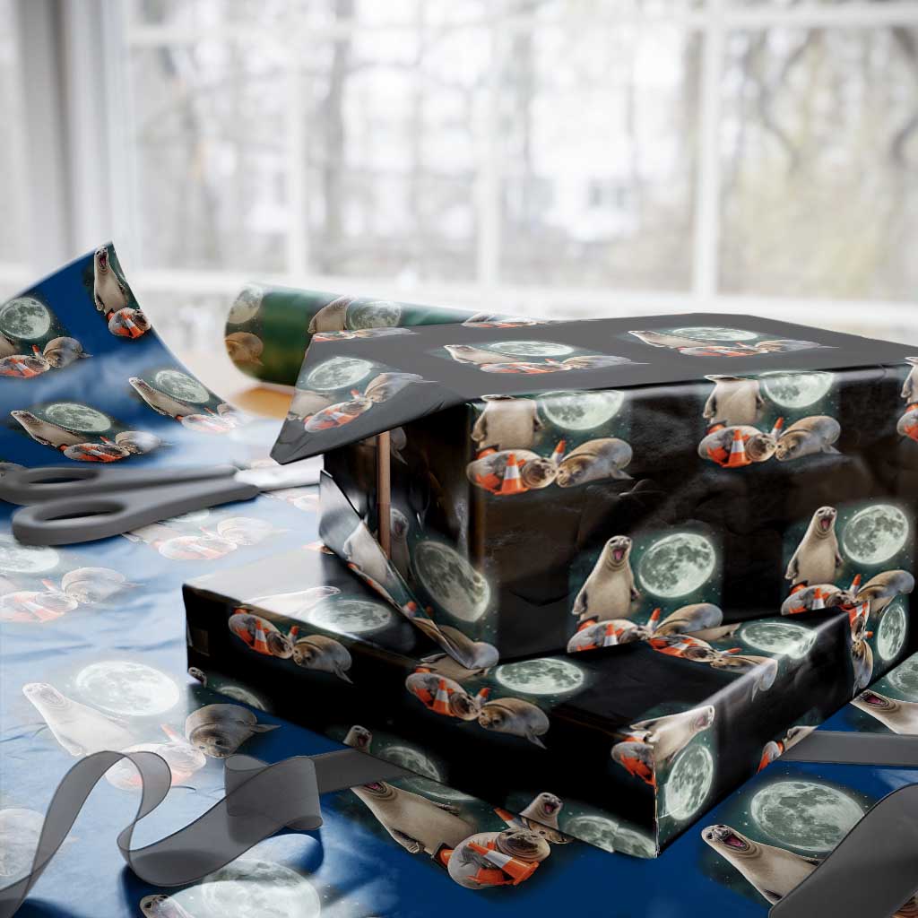 Funny Neil The Seal Howling at Moon 90s Retro Wrapping Paper Roll TS11 Black Print Your Wear