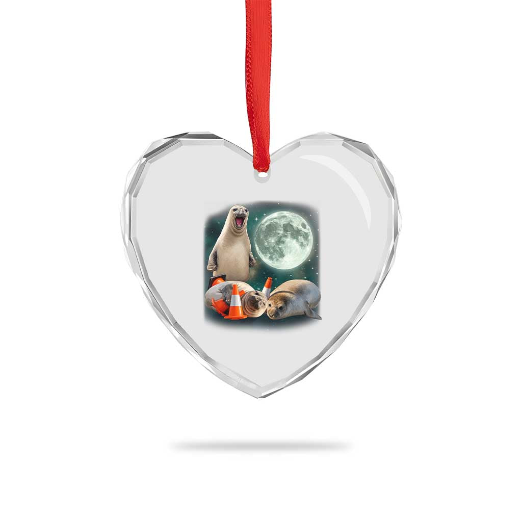 Funny Neil The Seal Howling at Moon 90s Retro Heart Crystal Glass Ornament TS11 Print Your Wear