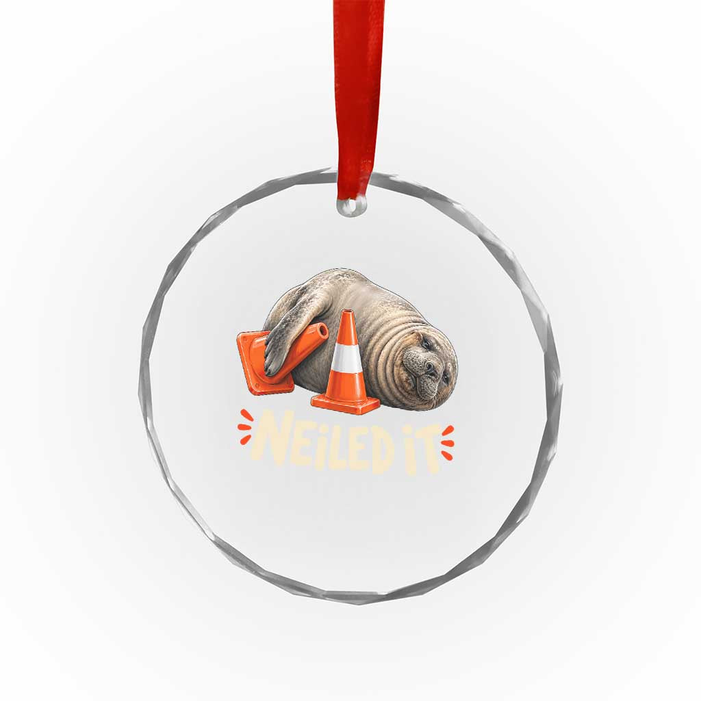 Funny Neil The Seal Nailed It Meme Crystal Glass Ornament Cute Chaotic Viral Elephant Seal Traffic Cone Pun TS02 Print Your Wear