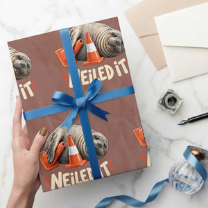 Funny Neil The Seal Nailed It Meme Wrapping Paper Roll Cute Chaotic Viral Elephant Seal Traffic Cone Pun TS02 Mocha Print Your Wear