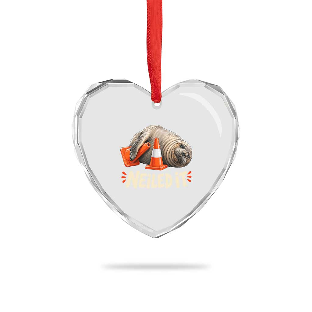 Funny Neil The Seal Nailed It Meme Heart Crystal Glass Ornament Cute Chaotic Viral Elephant Seal Traffic Cone Pun TS02 Print Your Wear