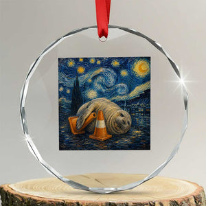 Funny Neil The Seal Starry Night Crystal Glass Ornament Van Gogh Art for Tasmania Seal Lovers TS11 Transparent Glass 3'' Circle Print Your Wear