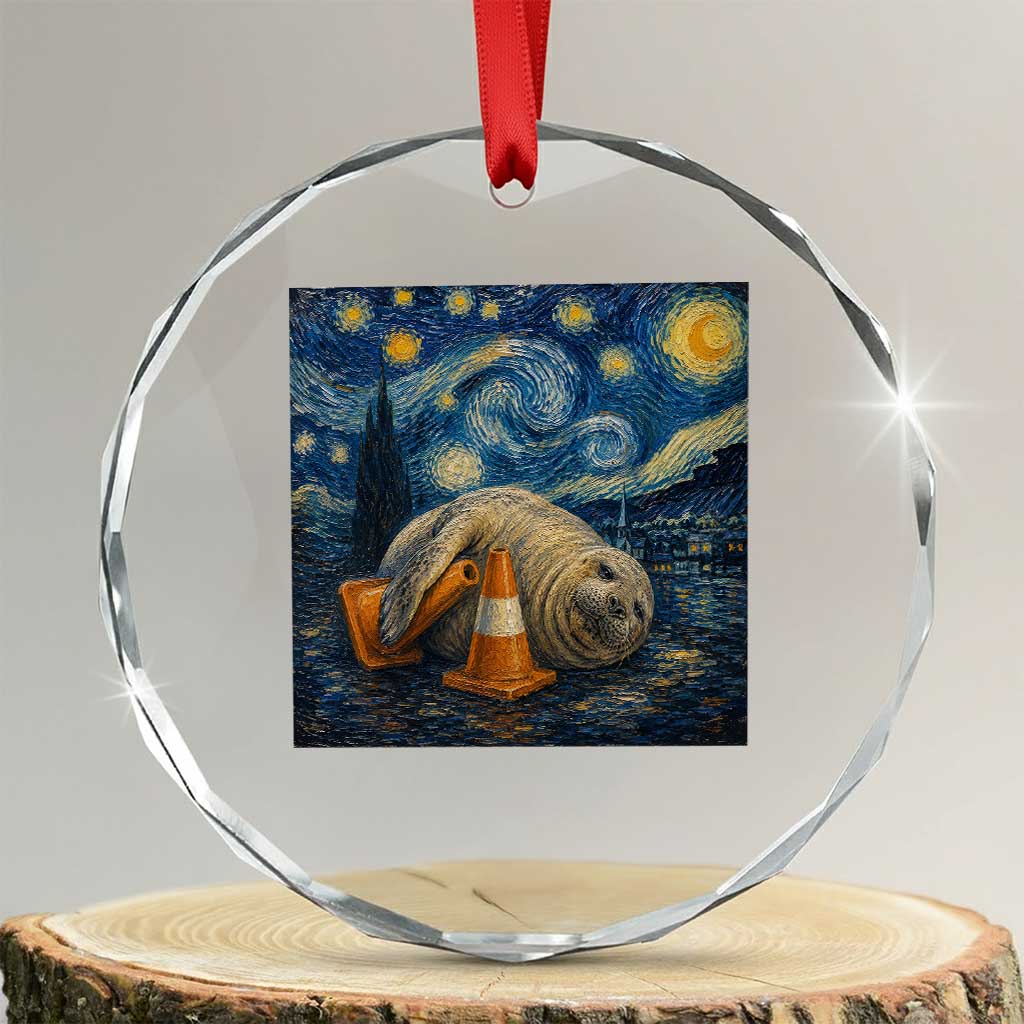 Funny Neil The Seal Starry Night Crystal Glass Ornament Van Gogh Art for Tasmania Seal Lovers TS11 Transparent Glass 3'' Circle Print Your Wear