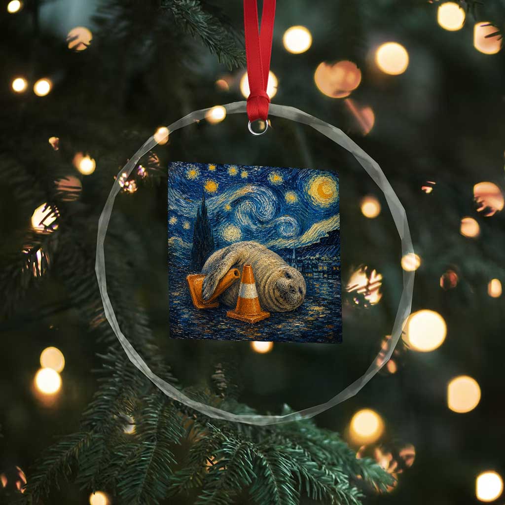 Funny Neil The Seal Starry Night Crystal Glass Ornament Van Gogh Art for Tasmania Seal Lovers TS11 Print Your Wear