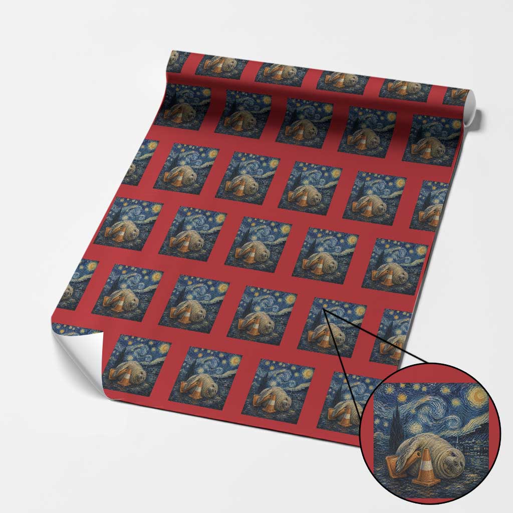 Funny Neil The Seal Starry Night Wrapping Paper Roll Van Gogh Art for Tasmania Seal Lovers TS11 Red Print Your Wear