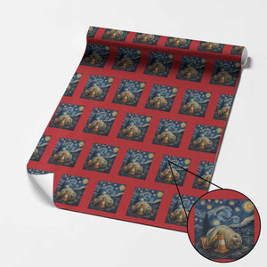 Funny Neil The Seal Starry Night Wrapping Paper Roll Van Gogh Art for Tasmania Seal Lovers TS11 Red Print Your Wear