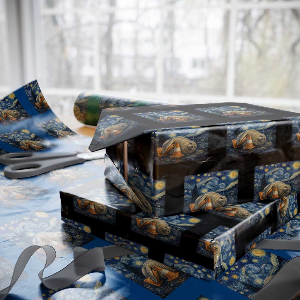Funny Neil The Seal Starry Night Wrapping Paper Roll Van Gogh Art for Tasmania Seal Lovers TS11 Black Print Your Wear