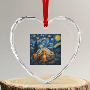 Funny Neil The Seal Starry Night Heart Crystal Glass Ornament Van Gogh Art for Tasmania Seal Lovers TS11 Transparent Glass 3'' Heart Print Your Wear