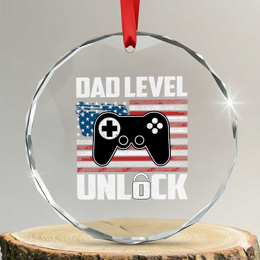 Funny New Dad Crystal Glass Ornament First Fathers Day Dad Level Unlocked Gaming Gamer TS10 Transparent Glass 3'' Circle Print Your Wear