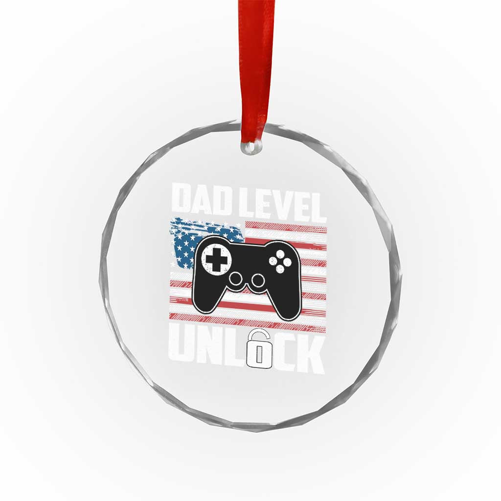 Funny New Dad Crystal Glass Ornament First Fathers Day Dad Level Unlocked Gaming Gamer TS10 Print Your Wear