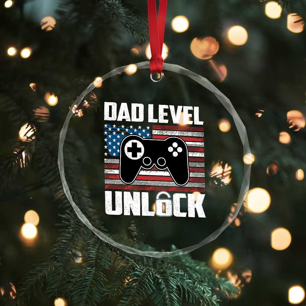 Funny New Dad Crystal Glass Ornament First Fathers Day Dad Level Unlocked Gaming Gamer TS10 Print Your Wear