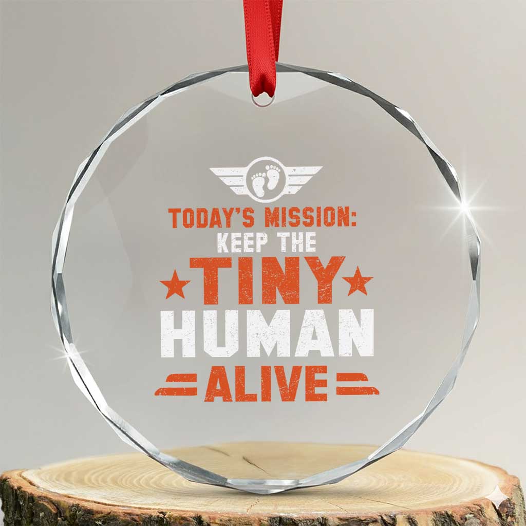 Funny New Dad Crystal Glass Ornament First Time Father Grandpa Keep Tiny Human Alive TS10 Transparent Glass 3'' Circle Print Your Wear