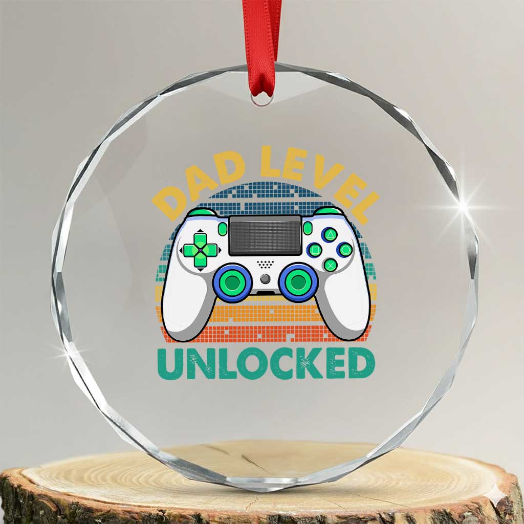 Funny New Dad Crystal Glass Ornament Retro Dad Level Unlocked Gaming Gamer TS10 Transparent Glass 3'' Circle Print Your Wear