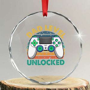 Funny New Dad Crystal Glass Ornament Retro Dad Level Unlocked Gaming Gamer TS10 Transparent Glass 3'' Circle Print Your Wear
