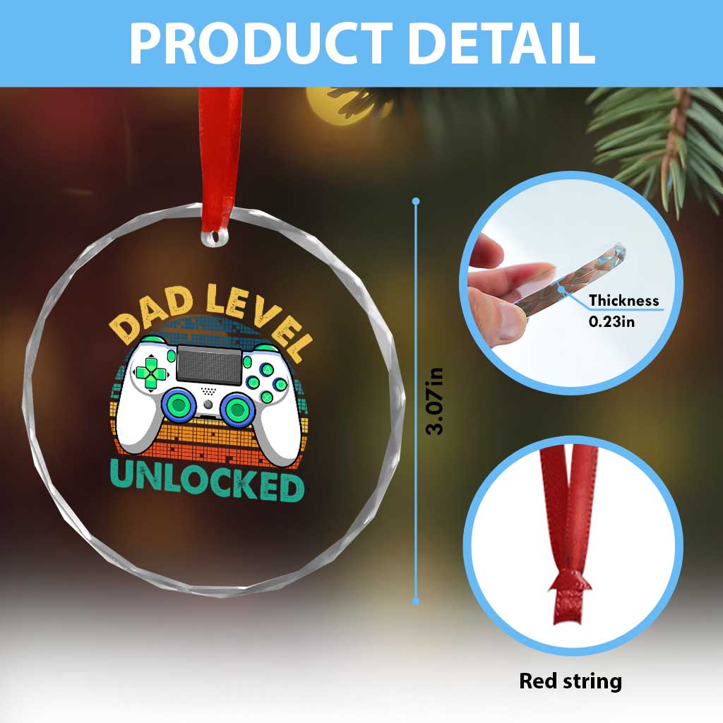 Funny New Dad Crystal Glass Ornament Retro Dad Level Unlocked Gaming Gamer TS10 Print Your Wear