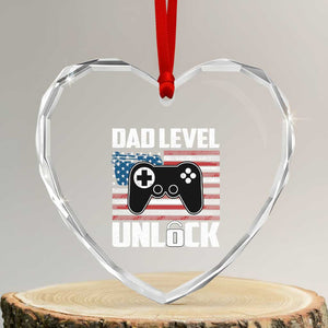 Funny New Dad Heart Crystal Glass Ornament First Fathers Day Dad Level Unlocked Gaming Gamer TS10 Transparent Glass 3'' Heart Print Your Wear