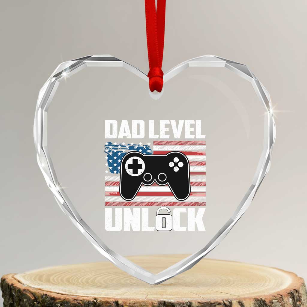 Funny New Dad Heart Crystal Glass Ornament First Fathers Day Dad Level Unlocked Gaming Gamer TS10 Transparent Glass 3'' Heart Print Your Wear