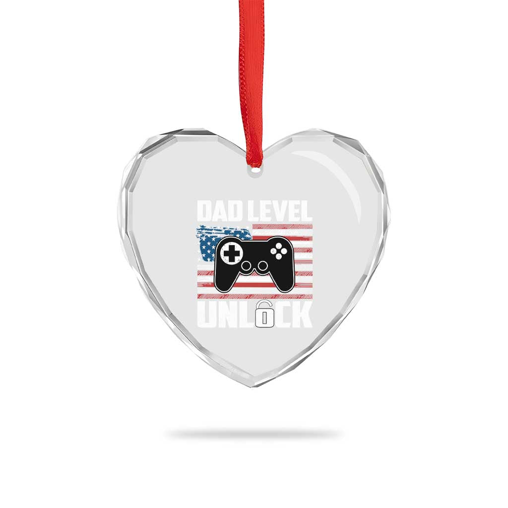 Funny New Dad Heart Crystal Glass Ornament First Fathers Day Dad Level Unlocked Gaming Gamer TS10 Print Your Wear