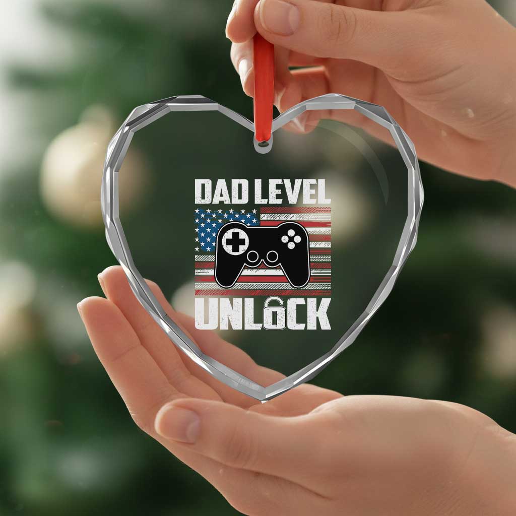 Funny New Dad Heart Crystal Glass Ornament First Fathers Day Dad Level Unlocked Gaming Gamer TS10 Print Your Wear