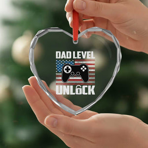 Funny New Dad Heart Crystal Glass Ornament First Fathers Day Dad Level Unlocked Gaming Gamer TS10 Print Your Wear