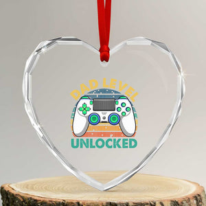 Funny New Dad Heart Crystal Glass Ornament Retro Dad Level Unlocked Gaming Gamer TS10 Transparent Glass 3'' Heart Print Your Wear