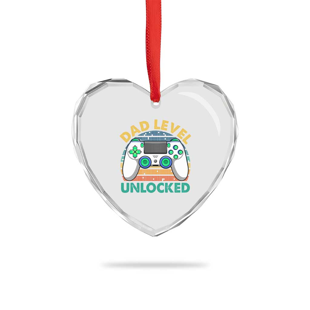 Funny New Dad Heart Crystal Glass Ornament Retro Dad Level Unlocked Gaming Gamer TS10 Print Your Wear