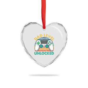 Funny New Dad Heart Crystal Glass Ornament Retro Dad Level Unlocked Gaming Gamer TS10 Print Your Wear