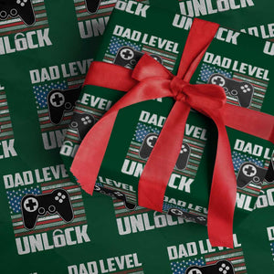 Funny New Dad Wrapping Paper Roll First Fathers Day Dad Level Unlocked Gaming Gamer TS10 Green Print Your Wear