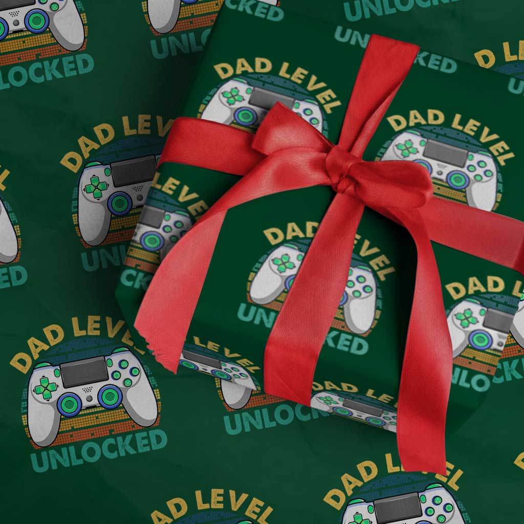 Funny New Dad Wrapping Paper Roll Retro Dad Level Unlocked Gaming Gamer TS10 Green Print Your Wear