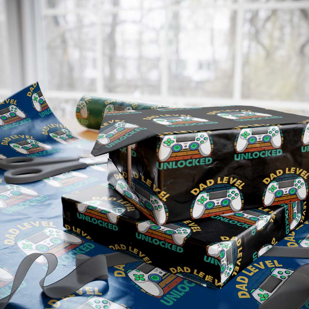Funny New Dad Wrapping Paper Roll Retro Dad Level Unlocked Gaming Gamer TS10 Black Print Your Wear