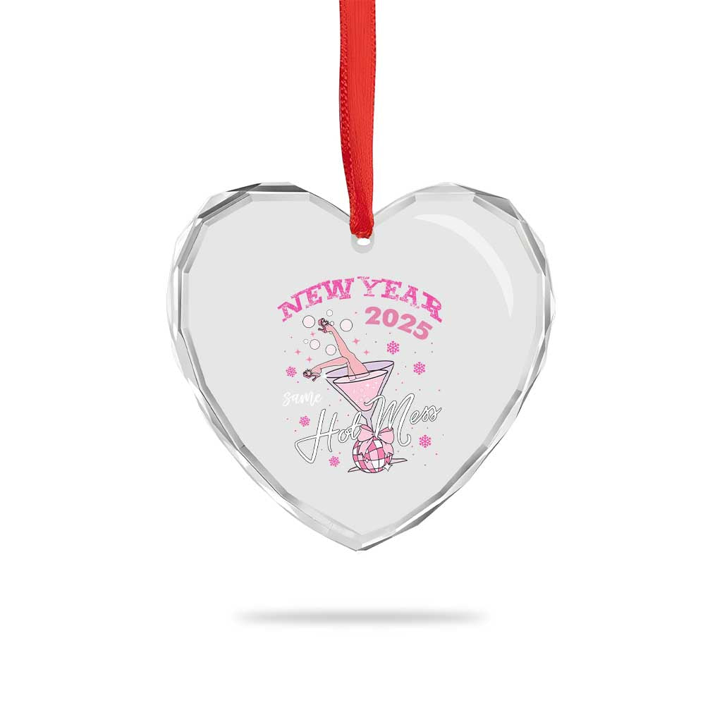 Funny New Year 2025 Same Hot Mess Heart Crystal Glass Ornament New Year's Eve Party Coquette Champagne Glass TS11 Print Your Wear