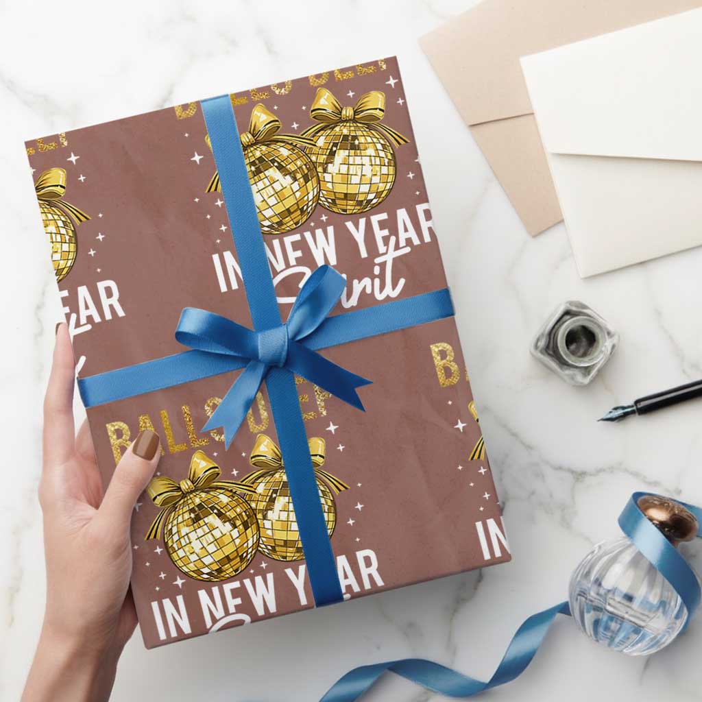 Funny New Year Disco Ball Wrapping Paper Roll Balls Deep In New Year Spirit TS11 Mocha Print Your Wear