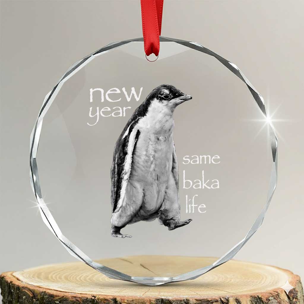 Funny New Year Same Baka Life Sarcastic Penguin Crystal Glass Ornament Otaku Humor Core Cringe Meme TS02 Transparent Glass 3'' Circle Print Your Wear
