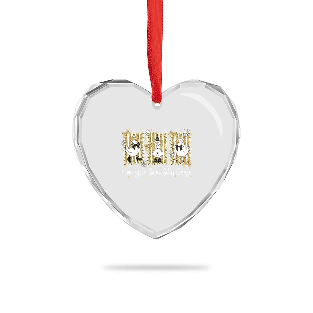 Funny New Year Same Silly Goose Heart Crystal Glass Ornament New Year Eve Goose Squad Faux Glitter TS11 Print Your Wear