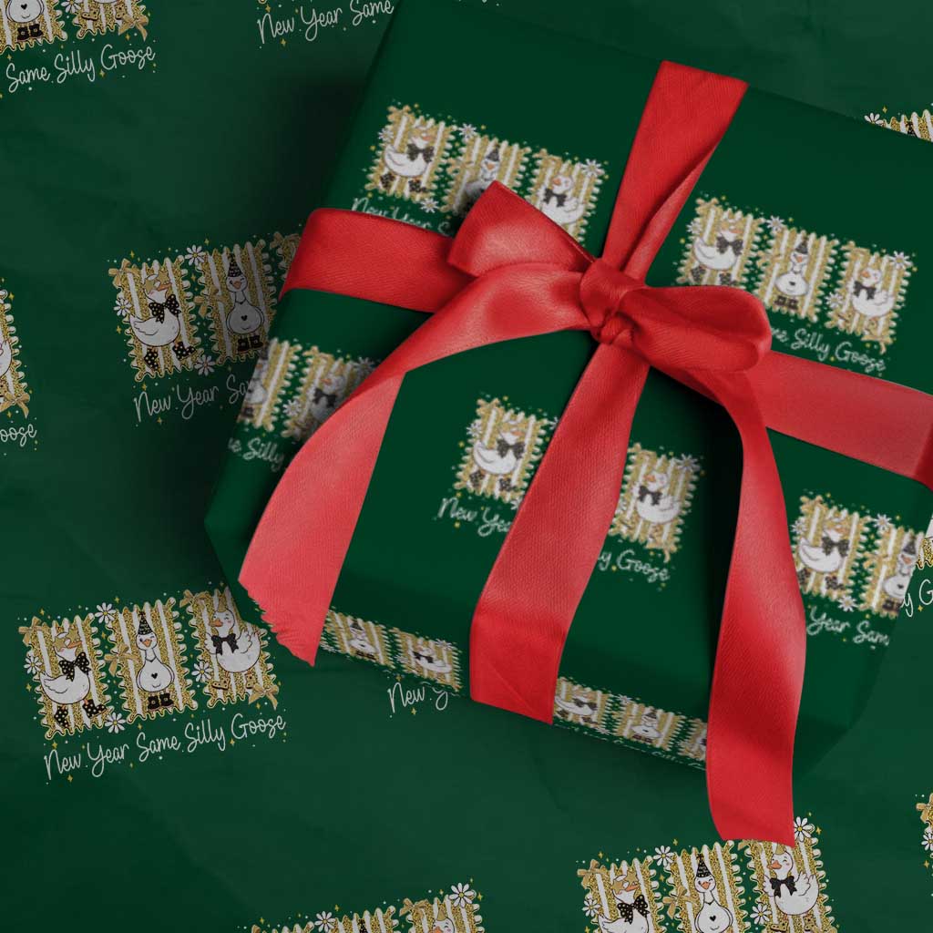 Funny New Year Same Silly Goose Wrapping Paper Roll New Year Eve Goose Squad Faux Glitter TS11 Green Print Your Wear