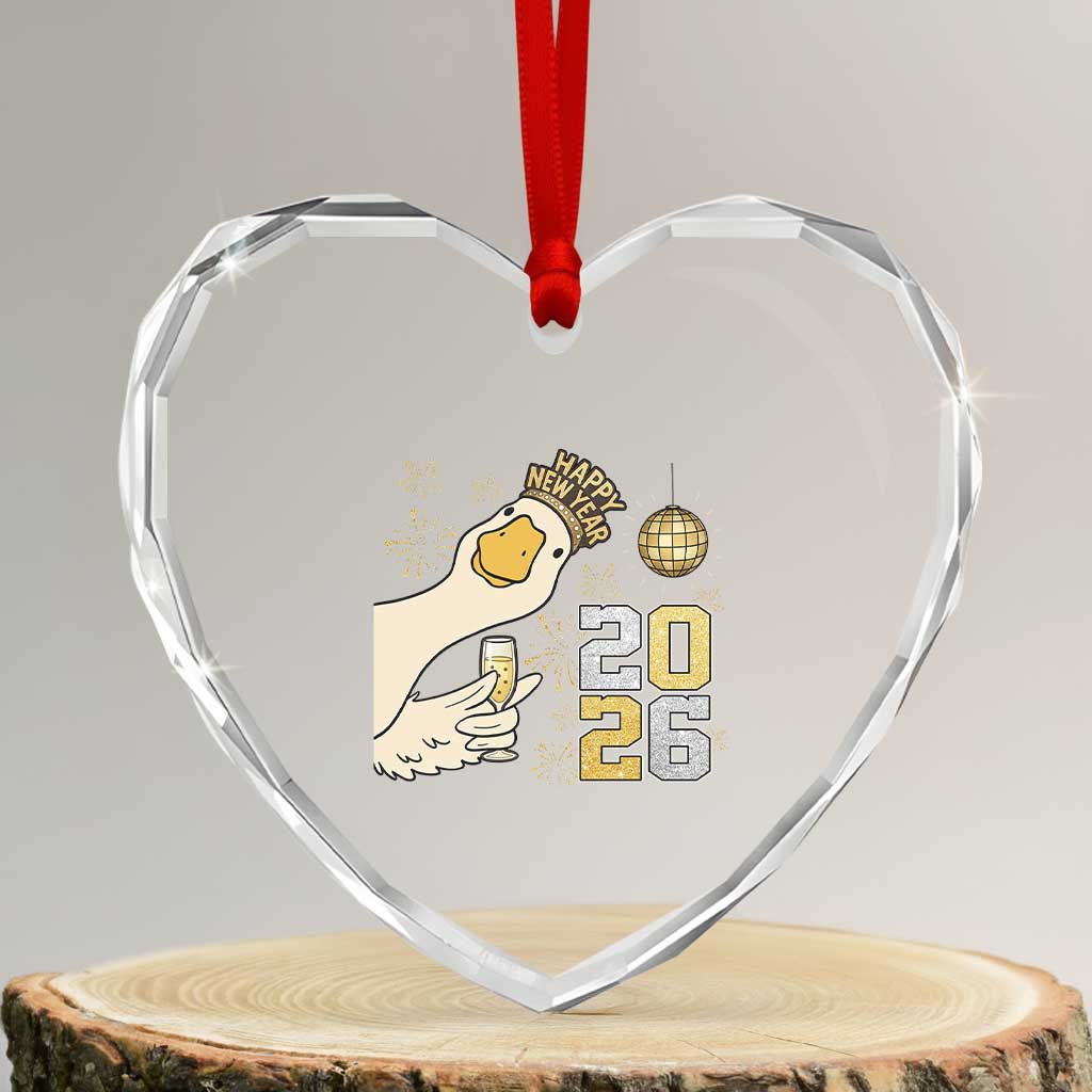 Funny New Years Eve Silly Goose 2026 Heart Crystal Glass Ornament New Year Party TS11 Transparent Glass 3'' Heart Print Your Wear