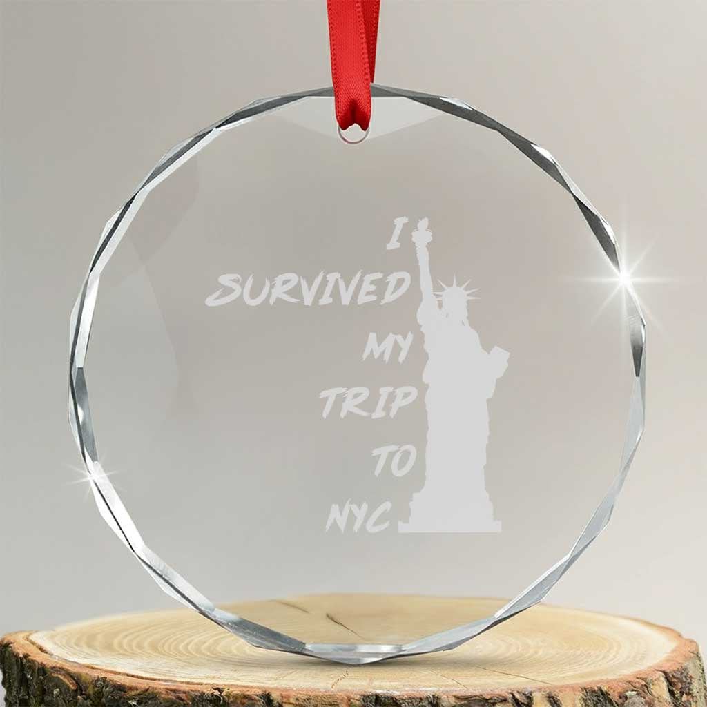 Funny New York City Travel Graphic Crystal Glass Ornament I Survived My Trip To NYC TS12 Transparent Glass 3'' Circle Print Your Wear