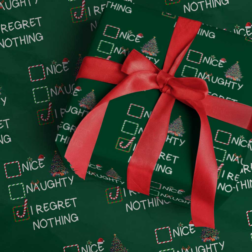 Funny Nice Naughty And I Regret Nothing Christmas List Wrapping Paper Roll Christmas Tree Candy Cane TS11 Green Print Your Wear