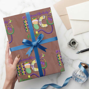 Funny NICU Mardi Gras Wrapping Paper Roll We Found The Baby NICU Krewe King Cake TS11 Mocha Print Your Wear