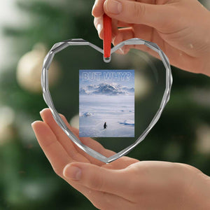 Funny Nihilist Penguin But Why Meme Heart Crystal Glass Ornament Existential Arctic Scene Icy Wilderness Quiet Thinkers TS02 Print Your Wear