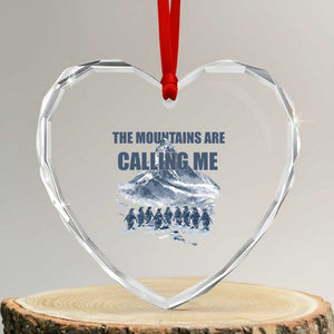 Funny Nihilist Penguin Hiking Heart Crystal Glass Ornament The Mountains Are Calling Me TS14 Transparent Glass 3'' Heart Print Your Wear