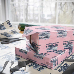 Funny Nihilist Penguin Hiking Wrapping Paper Roll The Mountains Are Calling Me TS14 Light Pink Print Your Wear