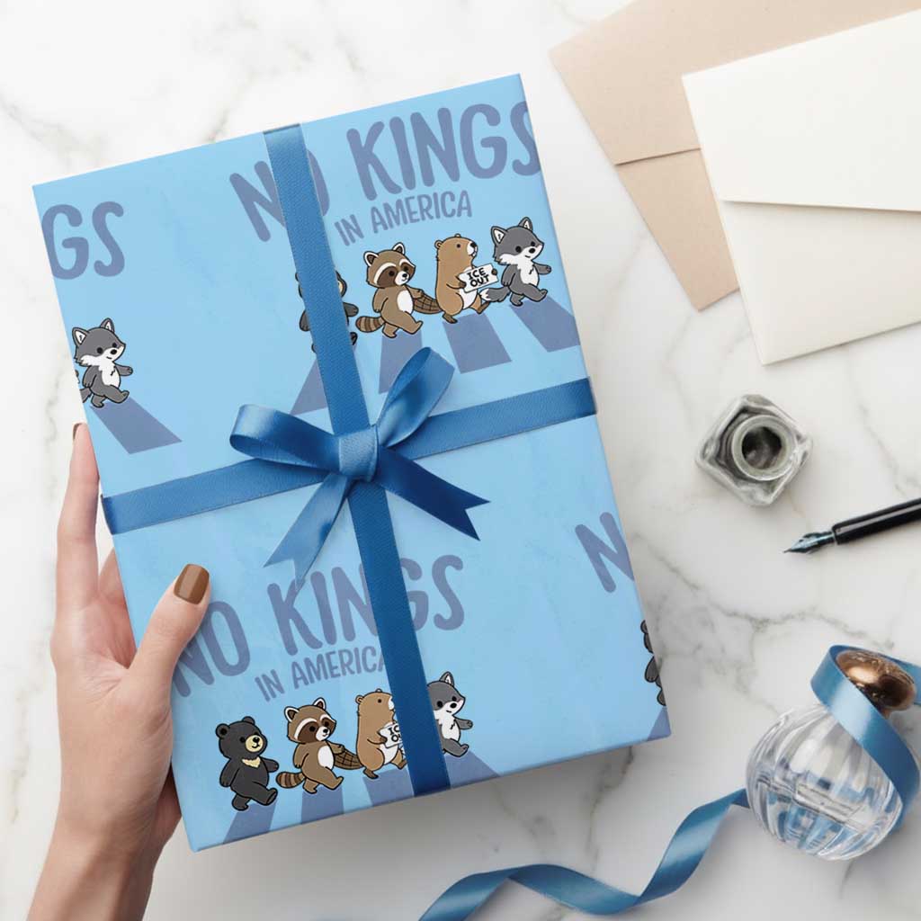 Funny No Kings Cute Forest Animals Wrapping Paper Roll Gift For Animal Lovers TS12 Light Blue Print Your Wear