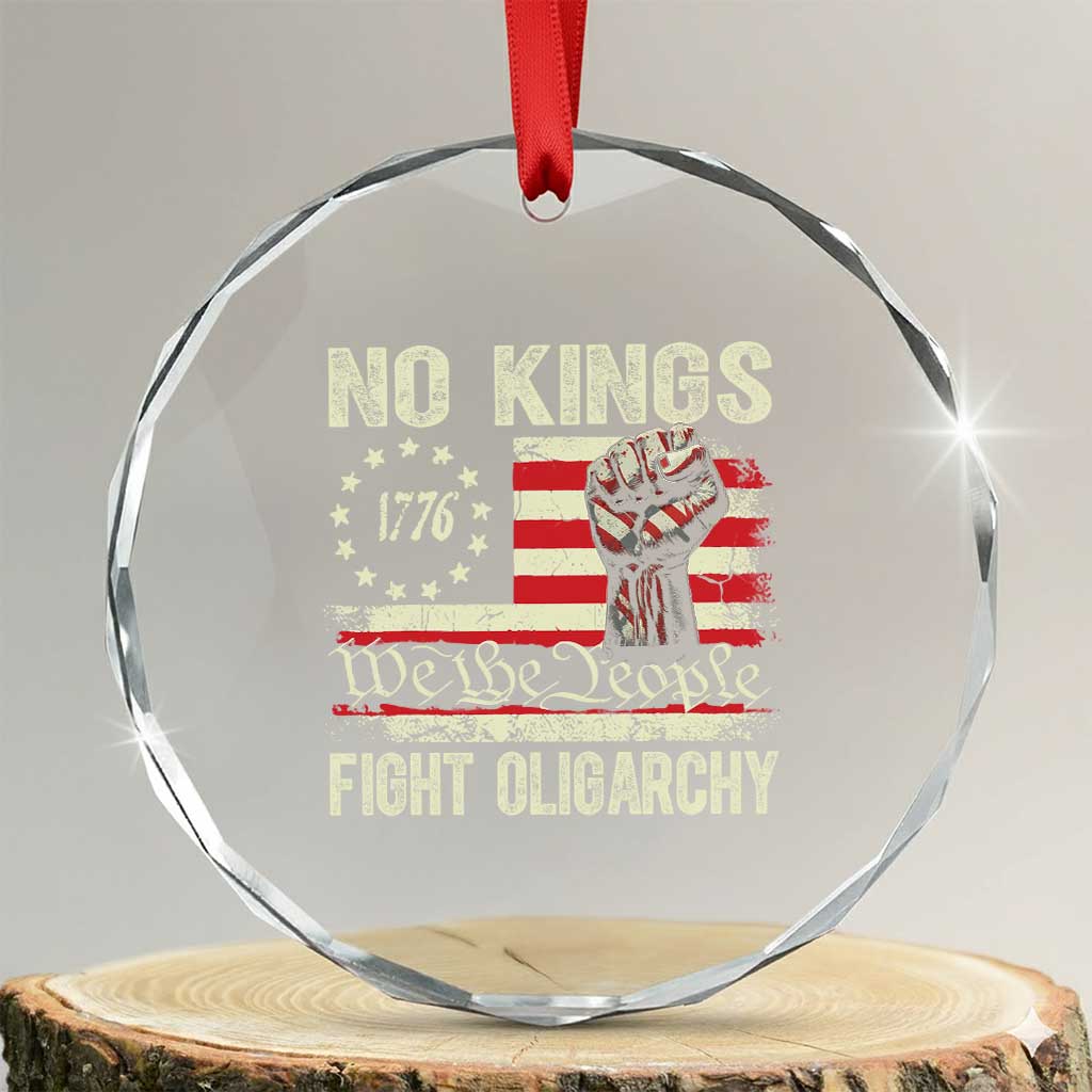 Funny No Kings Fight Oligarchy Crystal Glass Ornament Betsy Ross Flag Hand Fist - Print Your Wear
