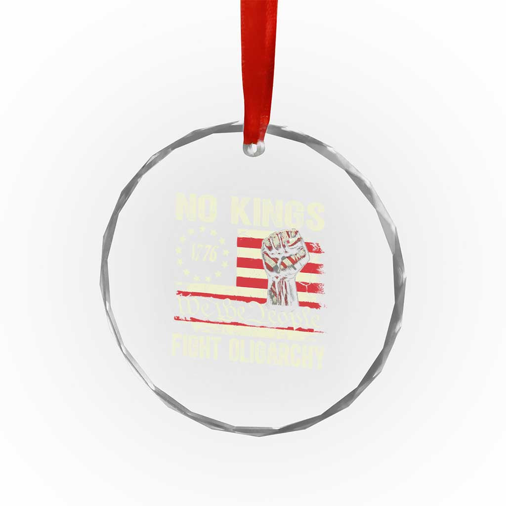 Funny No Kings Fight Oligarchy Crystal Glass Ornament Betsy Ross Flag Hand Fist - Print Your Wear