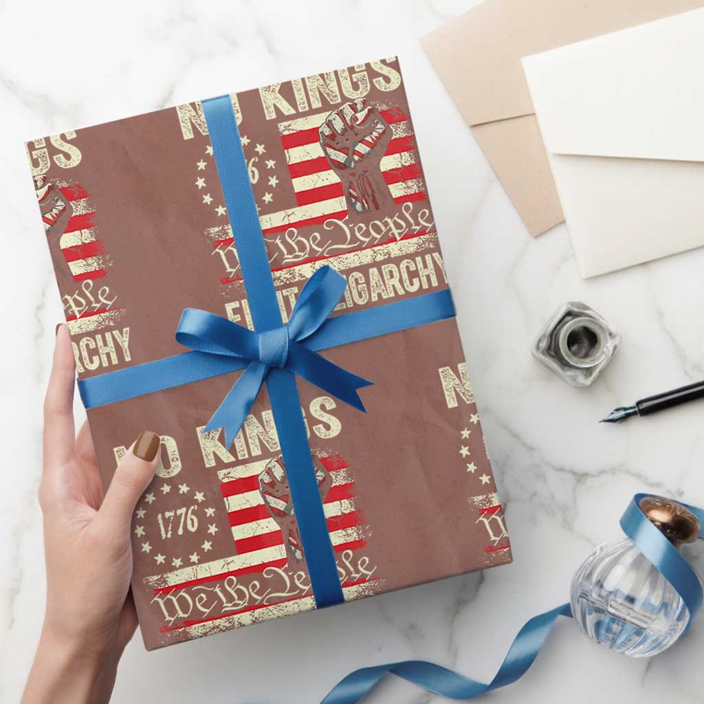 Funny No Kings Fight Oligarchy Wrapping Paper Roll Betsy Ross Flag Hand Fist - Print Your Wear