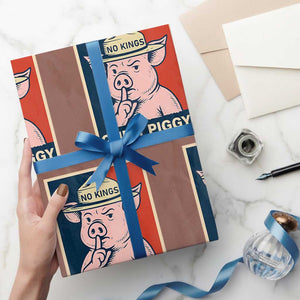 Funny No Kings Quiet Piggy Meme Wrapping Paper Roll Political Humor Gift - Print Your Wear
